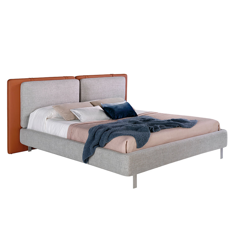 Bed upholstered in grey fabric and brown eco-leather - Angel Cerda S.L