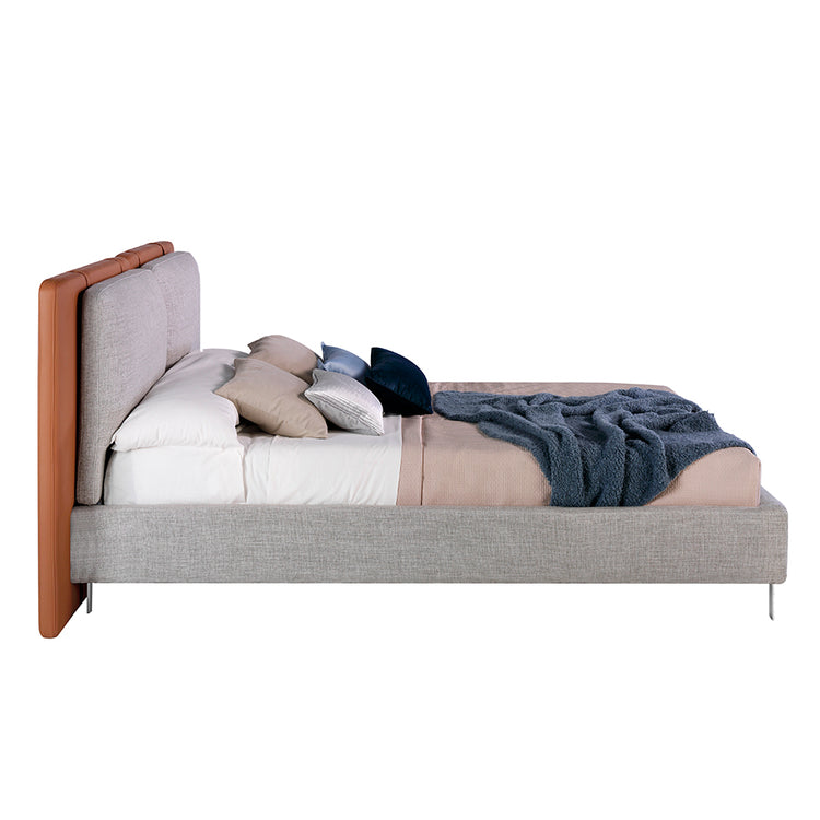 Bed upholstered in grey fabric and brown eco-leather - Angel Cerda S.L