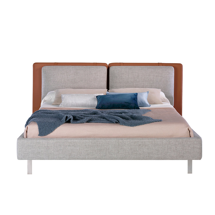 Bed upholstered in grey fabric and brown eco-leather - Angel Cerda S.L