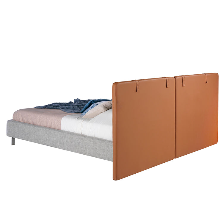 Bed upholstered in grey fabric and brown eco-leather - Angel Cerda S.L