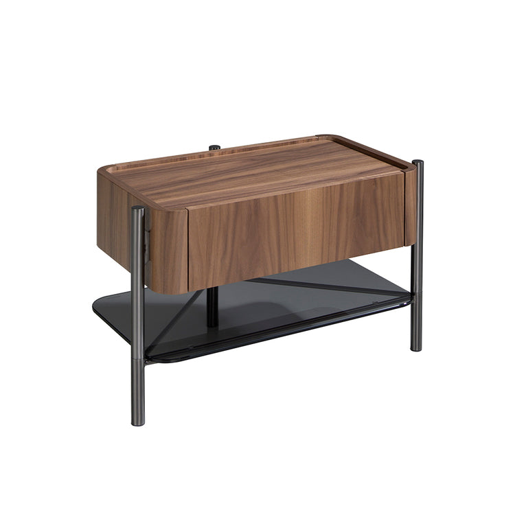 Bedside table walnut and darkened steel-Angel Cerdá