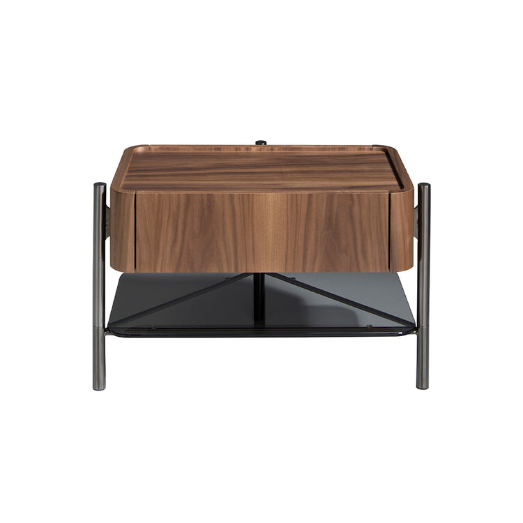 Bedside table walnut and darkened steel-Angel Cerdá