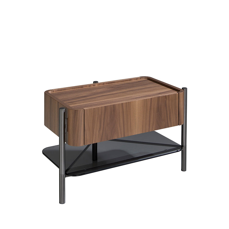 Bedside table walnut and darkened steel-Angel Cerdá