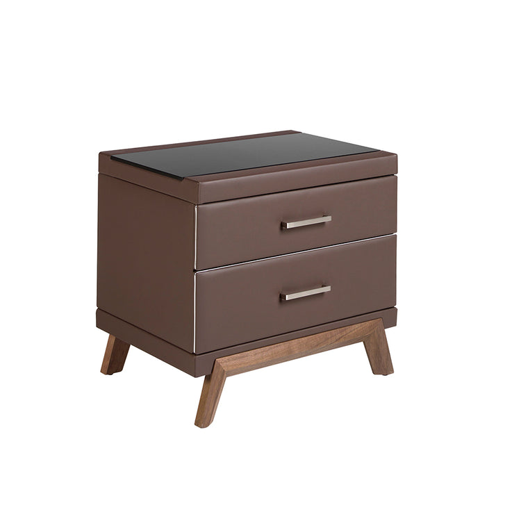 Leatherette, walnut and black glass nightstand - Angel Cerdá