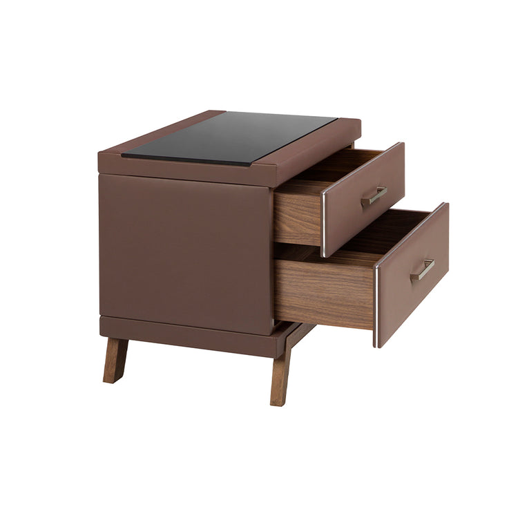 Leatherette, walnut and black glass nightstand - Angel Cerdá