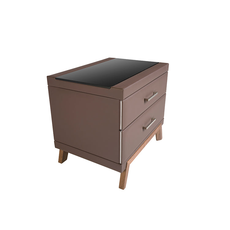 Leatherette, walnut and black glass nightstand - Angel Cerdá