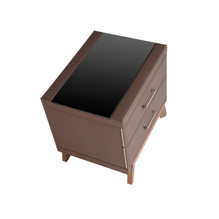 Leatherette, walnut and black glass nightstand - Angel Cerdá