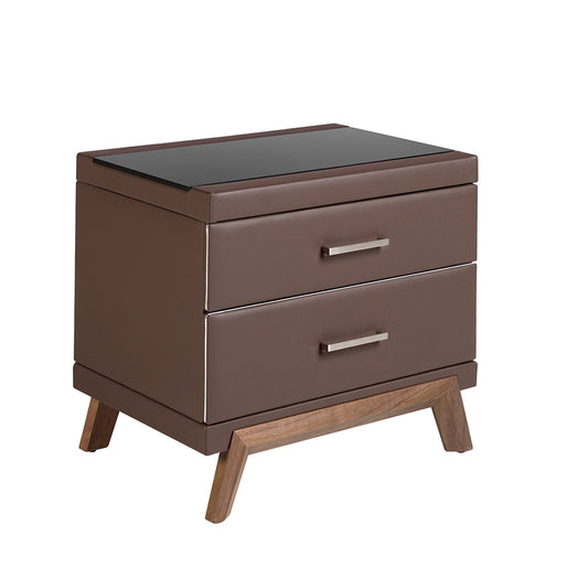 Leatherette, walnut and black glass nightstand - Angel Cerdá