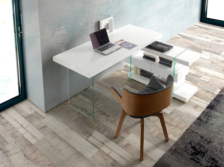 Office desk in MD lacquered with tempered glass sides - Angel Cerdá S.L