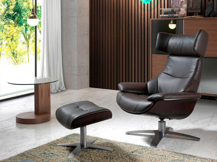 Swivel armchair upholstered in leather with reclining - Angel Cerdá S.L