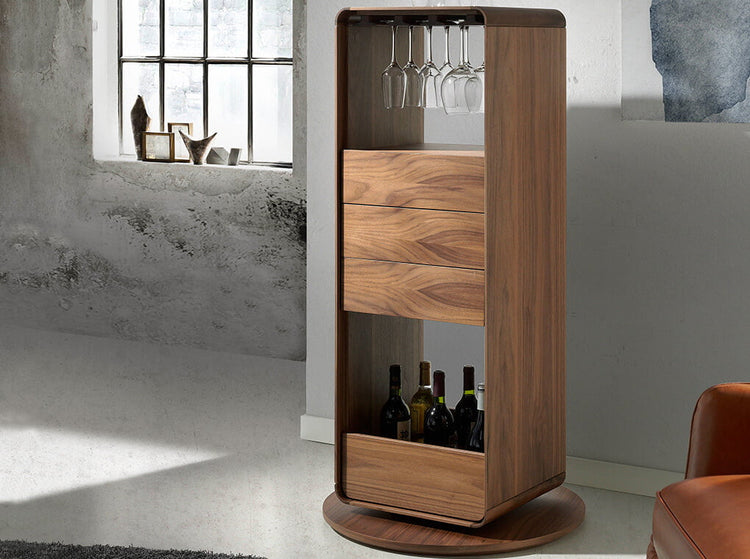 Walnut wood swivel bar cabinet