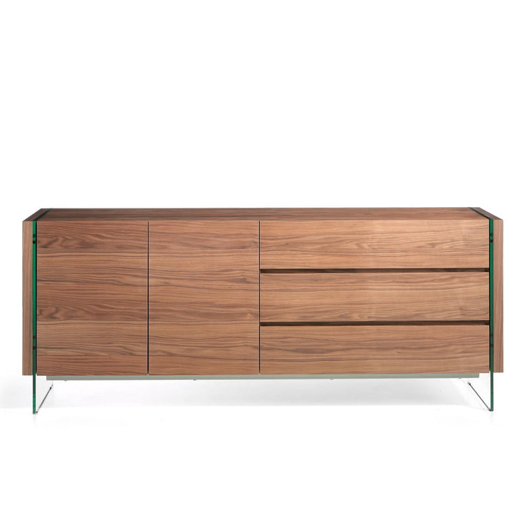 Walnut wood sideboard and tempered glass