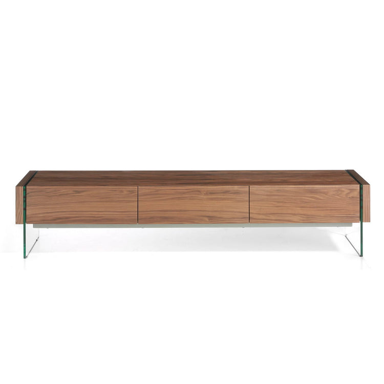 Walnut wood TV cabinet and tempered glass