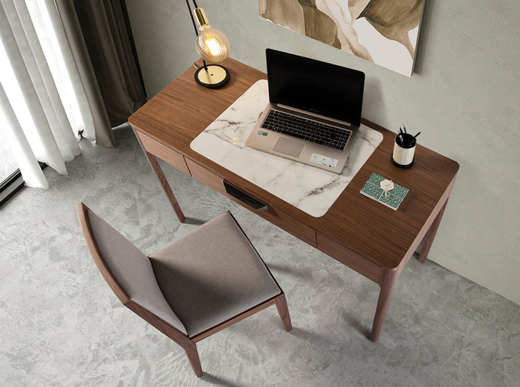 Office desk with drawer made of walnut-veneered wood - Angel Cerdá S.L