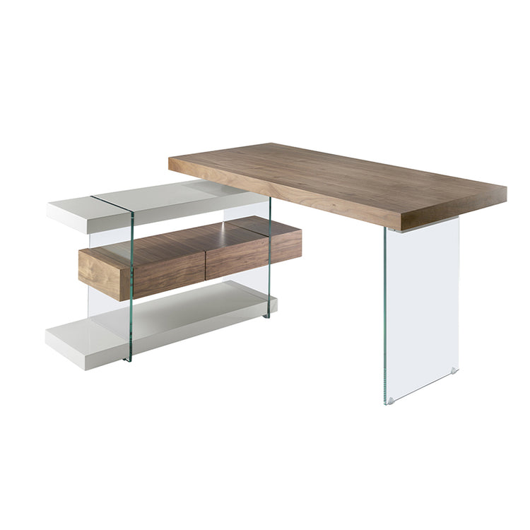 Office desk walnut veneered wood with tempered glass - Angel Cerdá S.L