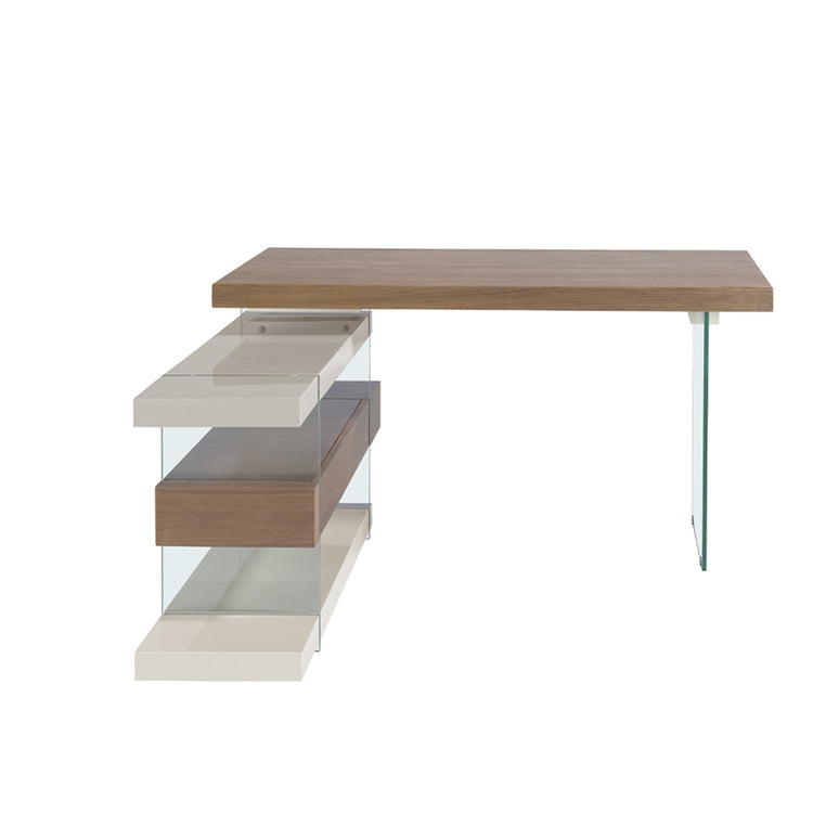 Office desk walnut veneered wood with tempered glass - Angel Cerdá S.L