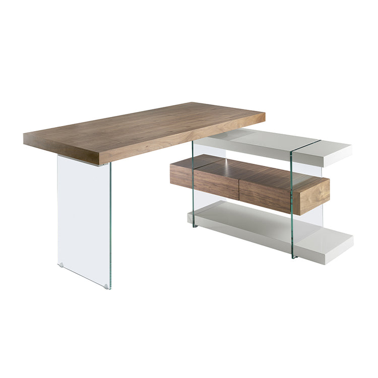 Office desk walnut veneered wood with tempered glass - Angel Cerdá S.L