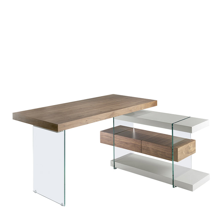 Office desk walnut veneered wood with tempered glass - Angel Cerdá S.L