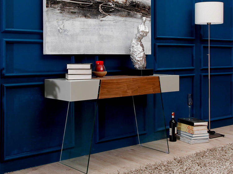 Glass console,Walnut-veneered wood lacquered MD - Angel Cerdá S.L