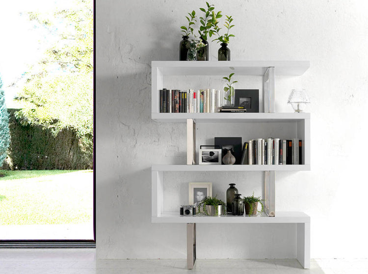 Laquered Mdf bookshelves and stainless steal structure - Angel Cerdá S.L