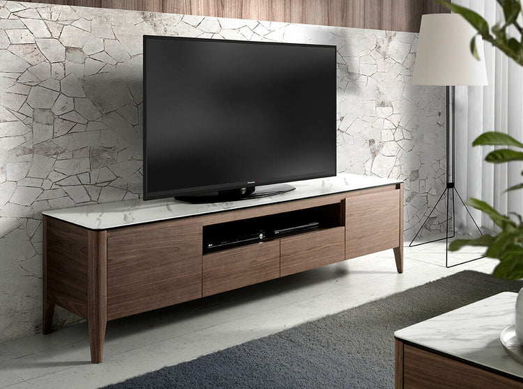 TV stand made of walnut-veneered wood with ceramic - Angel Cerdá S.L