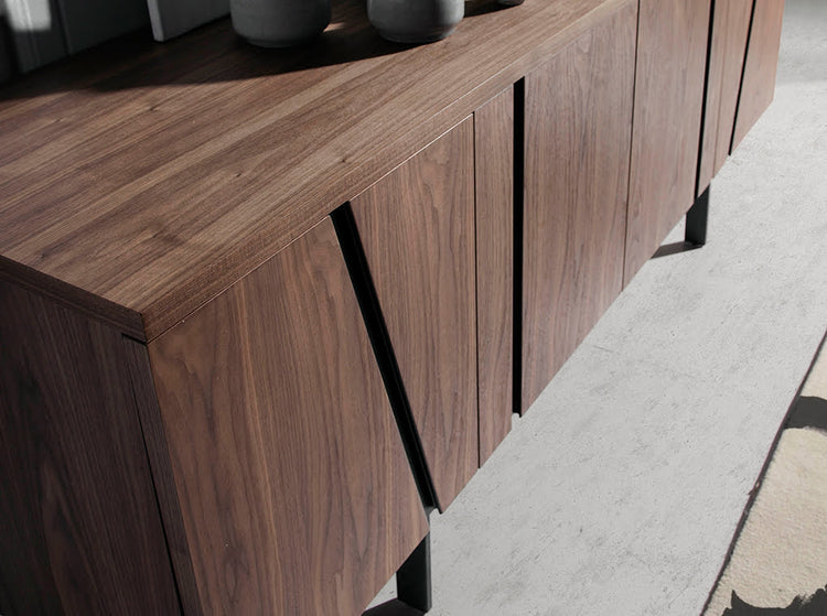 WALNUT WOOD AND BLACK STEEL SIDEBOARD